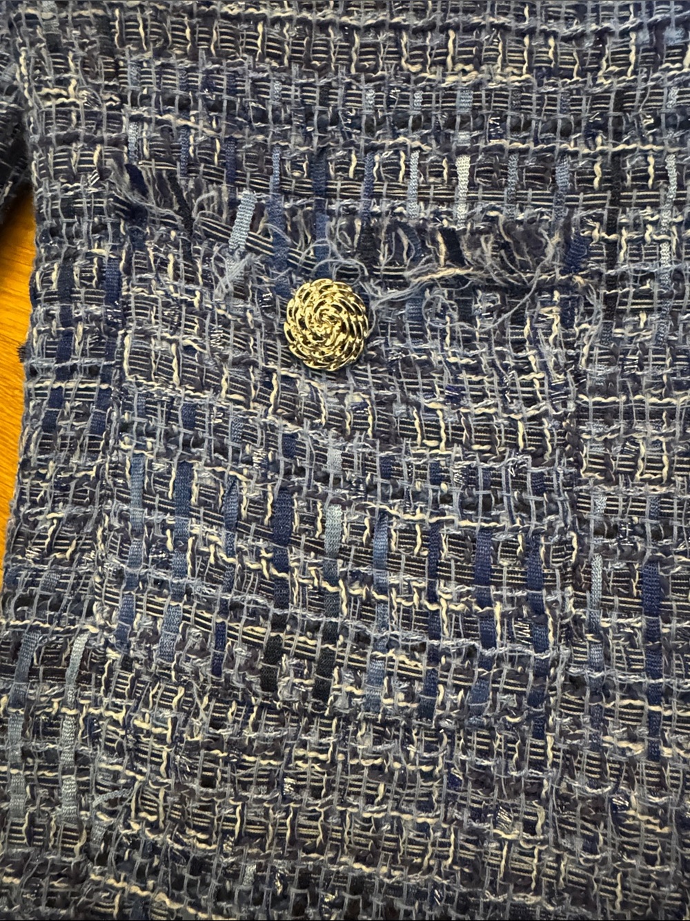 Anne Klein Blue Tweed Fringe Blazer - Picture 3 of 8